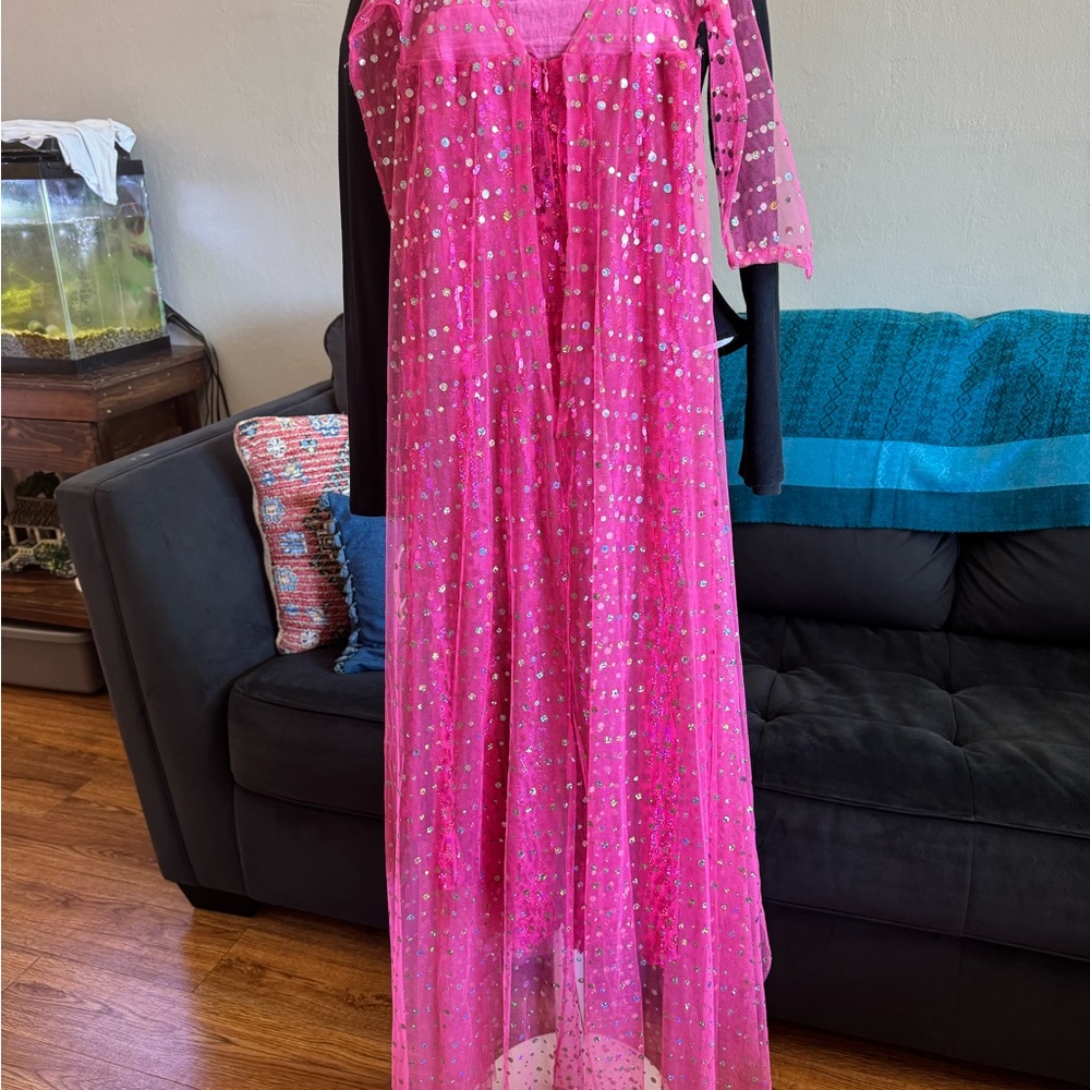 Girls' Sparkling Hot Pink Sequin Tulle Dress - Picture 13 of 16